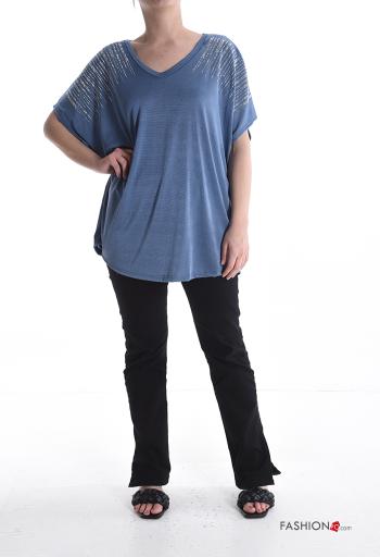 Blusa maniche corte scollo a V con strass - ph 5