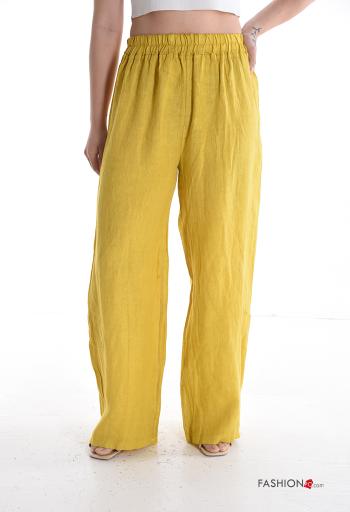 Pantalon en Lin wide leg avec élastique