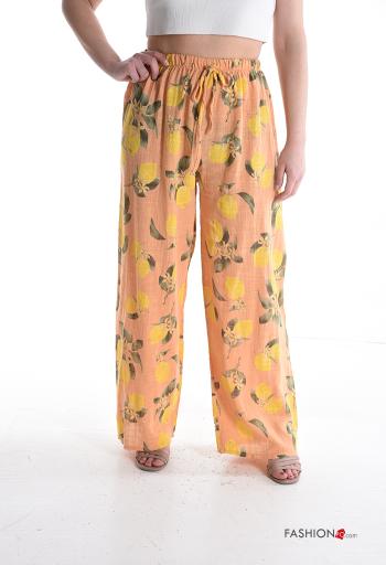 Pantalone in Cotone wide leg Fantasia oggetti con elastico - ph 1