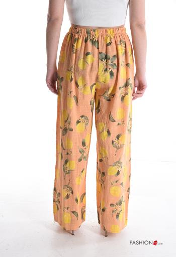 Pantalone in Cotone wide leg Fantasia oggetti con elastico - ph 2