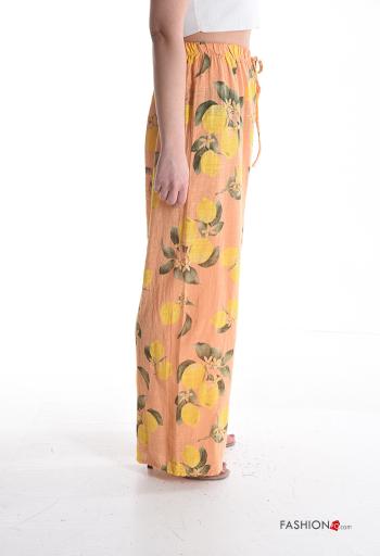 Pantalone in Cotone wide leg Fantasia oggetti con elastico - ph 3