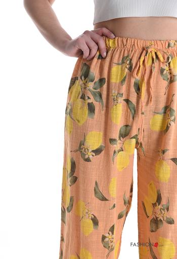 Pantalone in Cotone wide leg Fantasia oggetti con elastico - ph 4