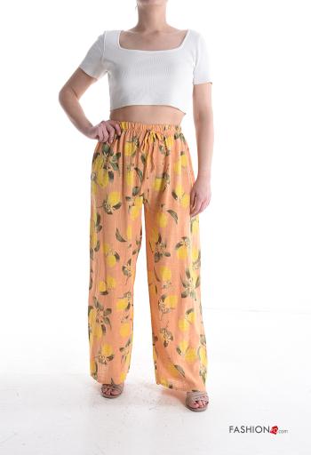 Pantalone in Cotone wide leg Fantasia oggetti con elastico - ph 5