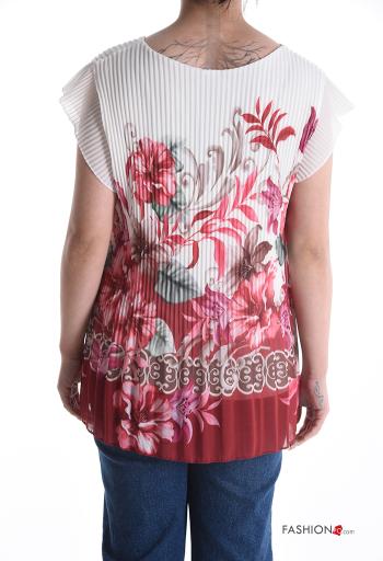Floral short sleeve crew neck pleated Blouse - ph 2