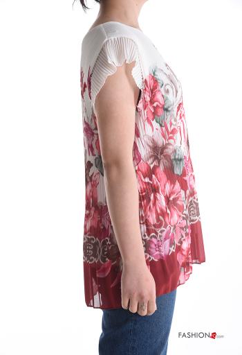 Floral short sleeve crew neck pleated Blouse - ph 3