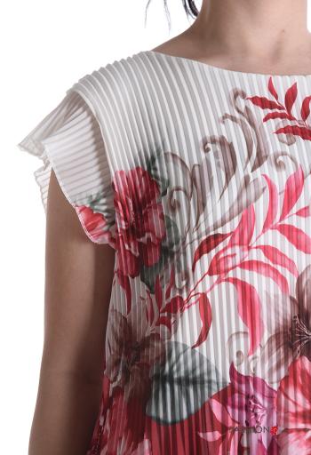 Floral short sleeve crew neck pleated Blouse - ph 4