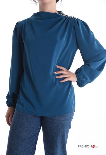 Blusa satén manga larga con botones con brillantes - ph 1