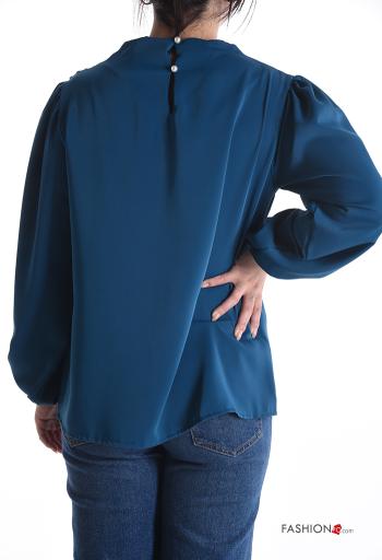 Blusa satén manga larga con botones con brillantes - ph 2