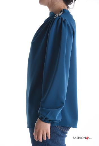 Blusa satén manga larga con botones con brillantes - ph 3