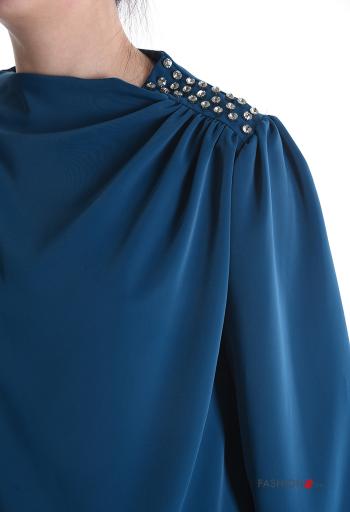 Blusa satén manga larga con botones con brillantes - ph 4