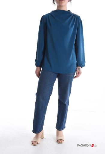Blusa satén manga larga con botones con brillantes - ph 5