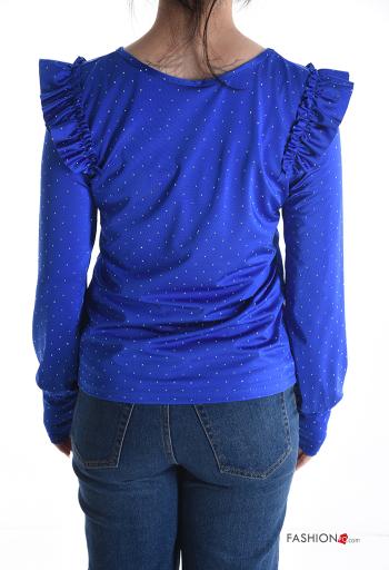ruffle sleeve crew neck Long sleeved top with rhinestones - ph 2