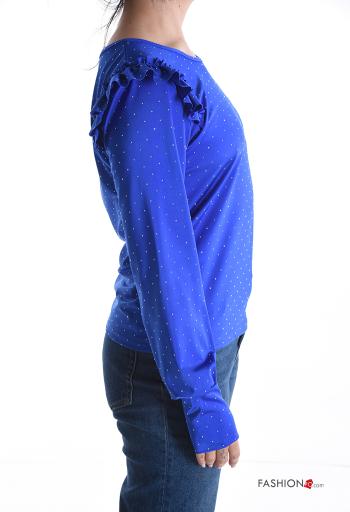 ruffle sleeve crew neck Long sleeved top with rhinestones - ph 3