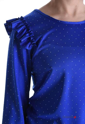 ruffle sleeve crew neck Long sleeved top with rhinestones - ph 4