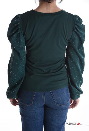 crew neck Long sleeved top with rhinestones with shoulder pads - ph 2