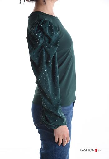 crew neck Long sleeved top with rhinestones with shoulder pads - ph 3