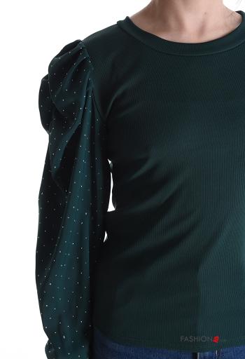 crew neck Long sleeved top with rhinestones with shoulder pads - ph 4