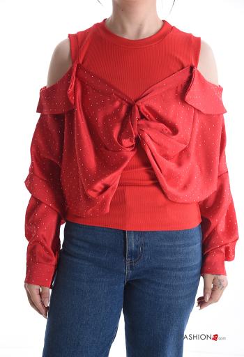 Top maniche lunghe girocollo con strass - ph 1