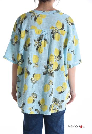 Blusa in Cotone maniche corte Fantasia oggetti con bottoni - ph 2