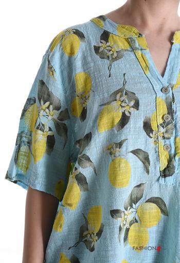 Blusa in Cotone maniche corte Fantasia oggetti con bottoni - ph 4