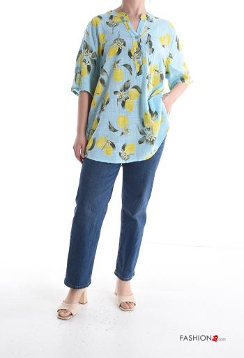 Blusa in Cotone maniche corte Fantasia oggetti con bottoni - ph 5