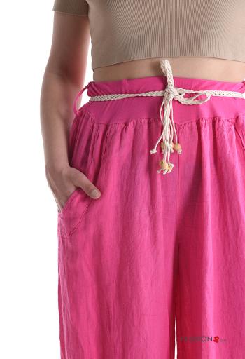 Hose aus Leinen mit Gürtel mit gummizug mit seil mit Taschen - ph 4