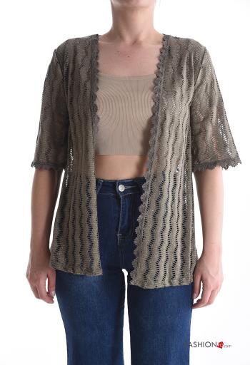 Besticktes Muster Lurex kurze ärmel Strickjacke