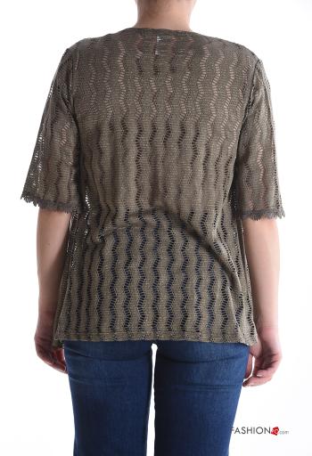 Besticktes Muster Lurex kurze ärmel Strickjacke - ph 2