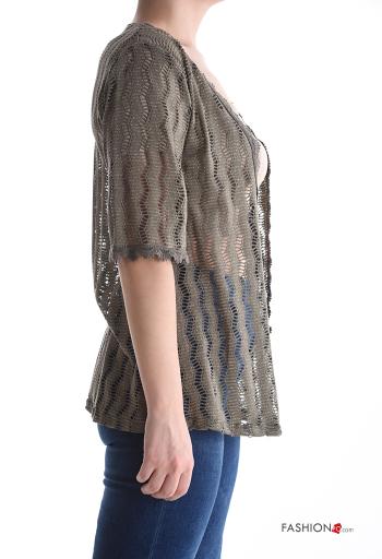 Besticktes Muster Lurex kurze ärmel Strickjacke - ph 3