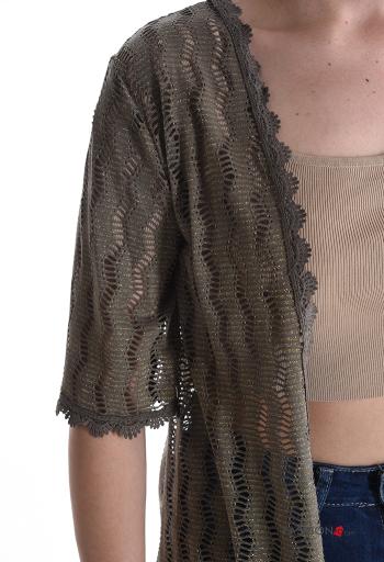 Besticktes Muster Lurex kurze ärmel Strickjacke - ph 4