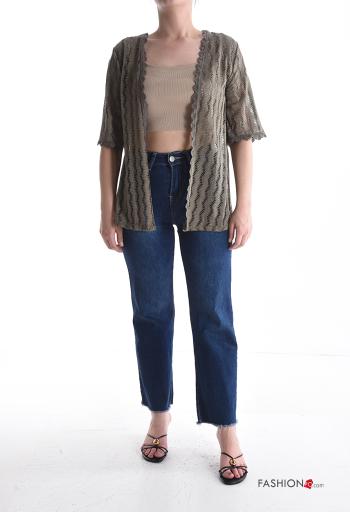 Besticktes Muster Lurex kurze ärmel Strickjacke - ph 5