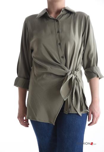 Camicia maniche lunghe con colletto con bottoni con fiocco