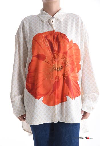 Camicia con colletto oversize maniche lunghe Fantasia floreale con bottoni - ph 1