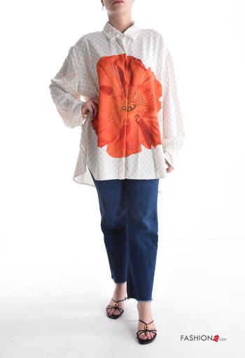 Camicia con colletto oversize maniche lunghe Fantasia floreale con bottoni - ph 5