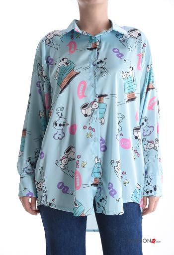 Camicia con colletto raso maniche lunghe Fantasia stampata con bottoni