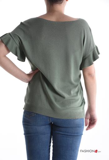 kurze ärmel volantärmel Strickpullover mit V-Ausschnitt - ph 2