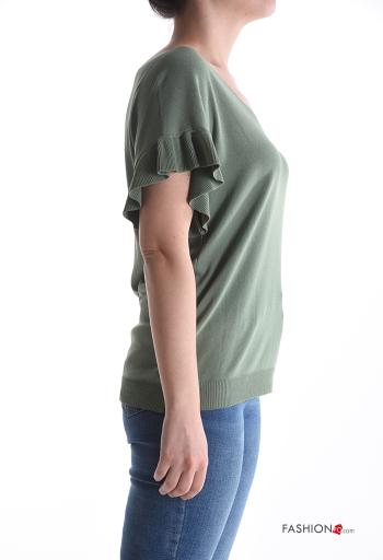 kurze ärmel volantärmel Strickpullover mit V-Ausschnitt - ph 3