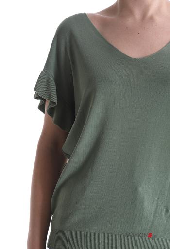 kurze ärmel volantärmel Strickpullover mit V-Ausschnitt - ph 4