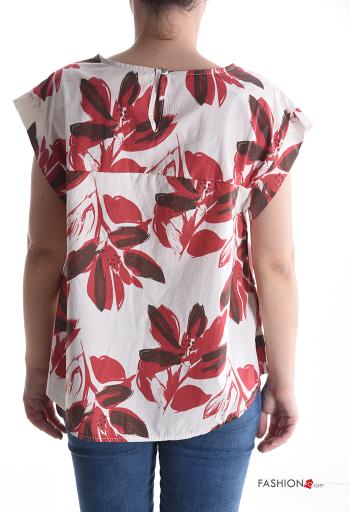 Blusa in Cotone maniche corte girocollo Fantasia con foglie con bottoni - ph 2