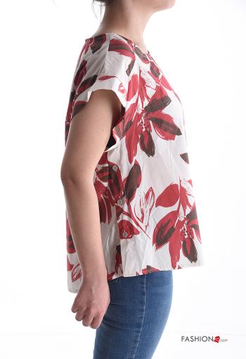 Blusa in Cotone maniche corte girocollo Fantasia con foglie con bottoni - ph 3