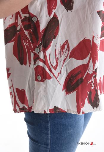 Blusa in Cotone maniche corte girocollo Fantasia con foglie con bottoni - ph 4