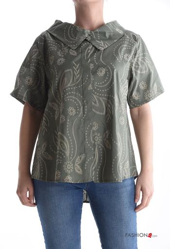 Blusa in Cotone maniche corte con colletto Fantasia astratta