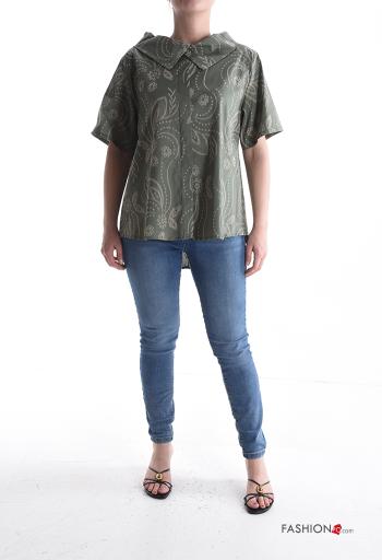 Blusa in Cotone maniche corte con colletto Fantasia astratta - ph 5