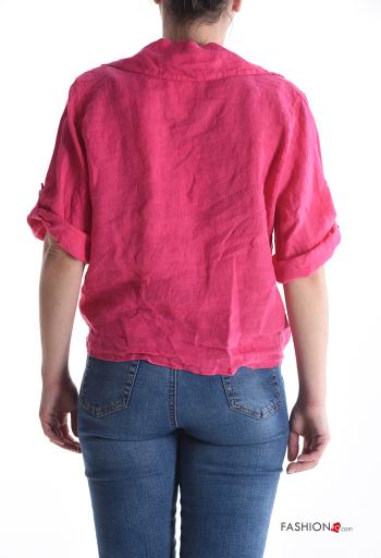 Chemise en Lin manches courtes à collet avec poches à noeud à boutons - ph 2