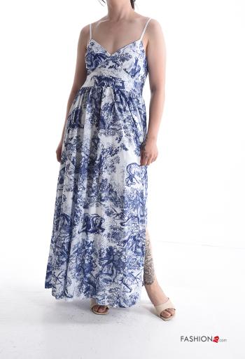 Blumenmuster verstellbarer rückenfrei lange Kleid mit schlitz