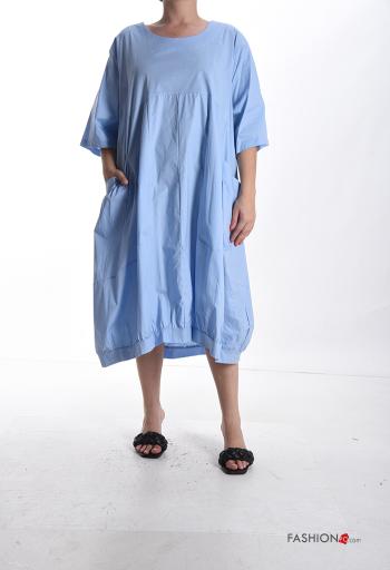 oversized crew neck Cotton Dress with pockets 3/4 sleeve