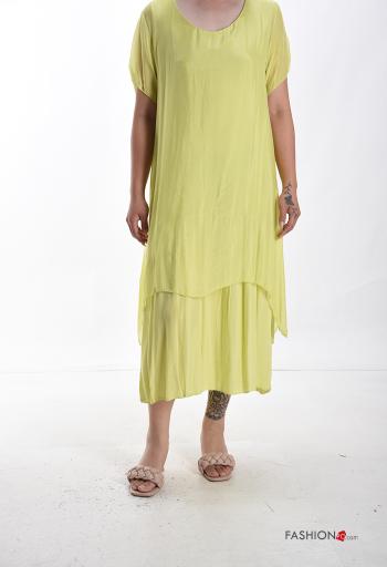 Abito in Seta maniche corte girocollo con balze - ph 1