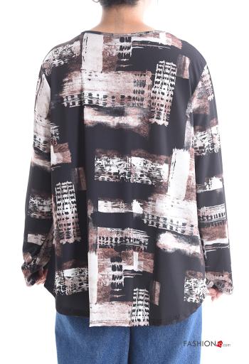 Abstrakte Muster Oversize lange ärmel Tunika mit V-Ausschnitt - ph 2