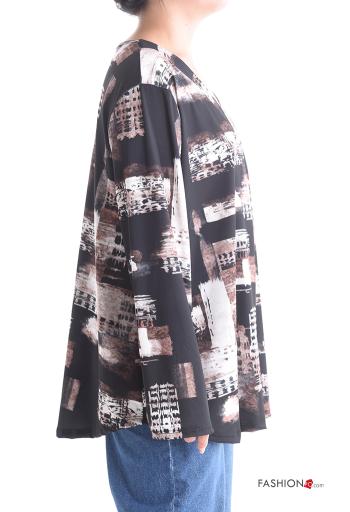 Abstrakte Muster Oversize lange ärmel Tunika mit V-Ausschnitt - ph 3