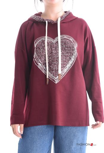 Sudadera De lurex manga larga estampado de corazón con capucha